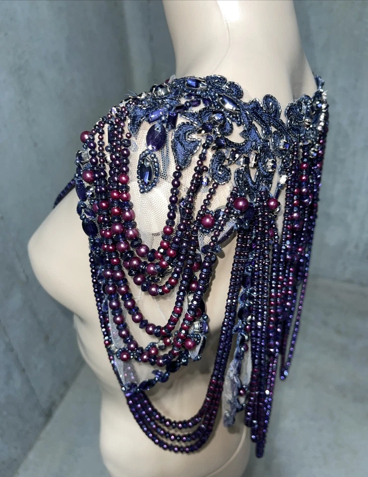 Monique Lhuillier Collection Draped Crystal Beaded Tulle Bolero Shrug Jacket OS - Image 2 of 4