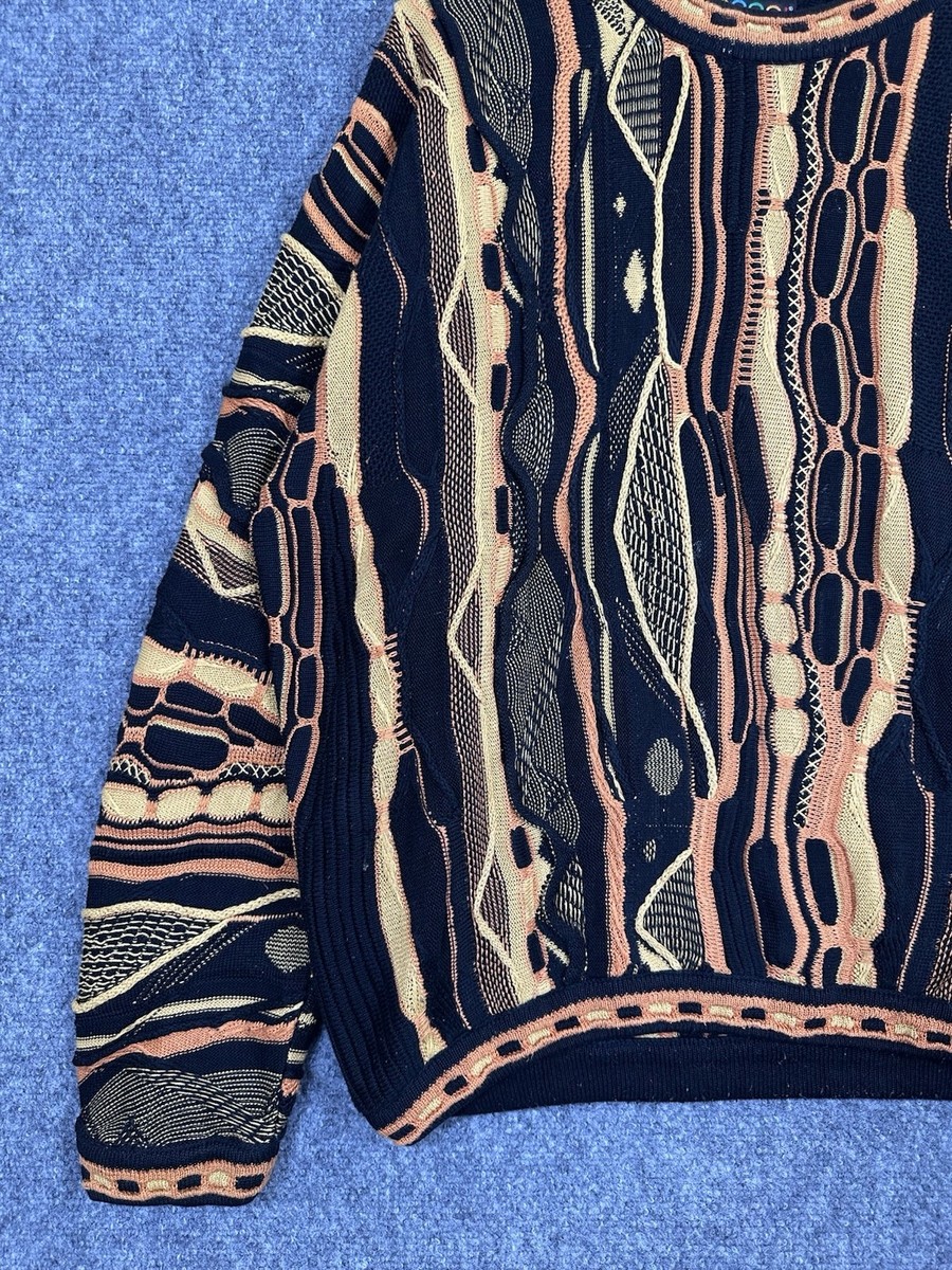 Vintage COOGI 3D-Knit Sweater Black Orange Rare Sz L Wool Cosby
