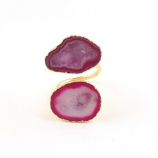 Geode Druzy Double Layer Stone Ring Gold Electroplated Statement Adjustable Ring
