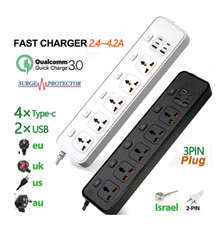 Universal Power Strip UK EU US AU Plug USB Type-C PD Surge Protector
