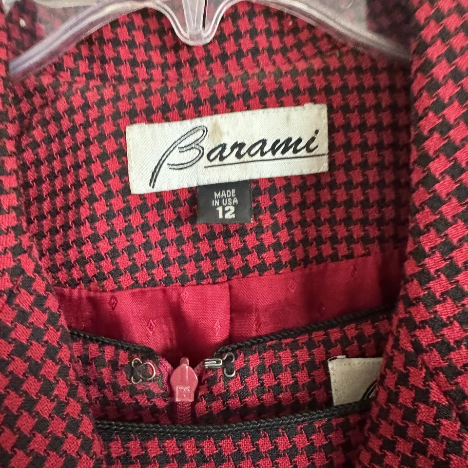 Falda Traje Vintage Para Mujer Pata de Gallo Talla 12 Rojo Negro Preppy Secretaria Barami Foto 2 de 4