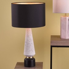 Onora Terrazzo Table Lamp Black Faux Silk Shade Modern Bedside Light Electric