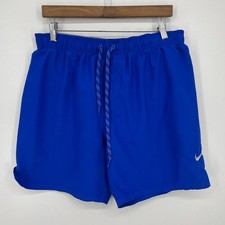 Nike Swim Trunks Men's Size L Blue Mesh Lined Drawstring Swoosh Logo