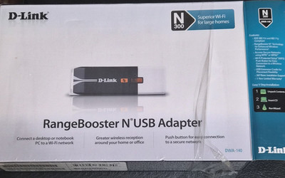 D-Link RangeBooster N USB Wireless-N 300Mbps Adapter WPS Black DWA-140