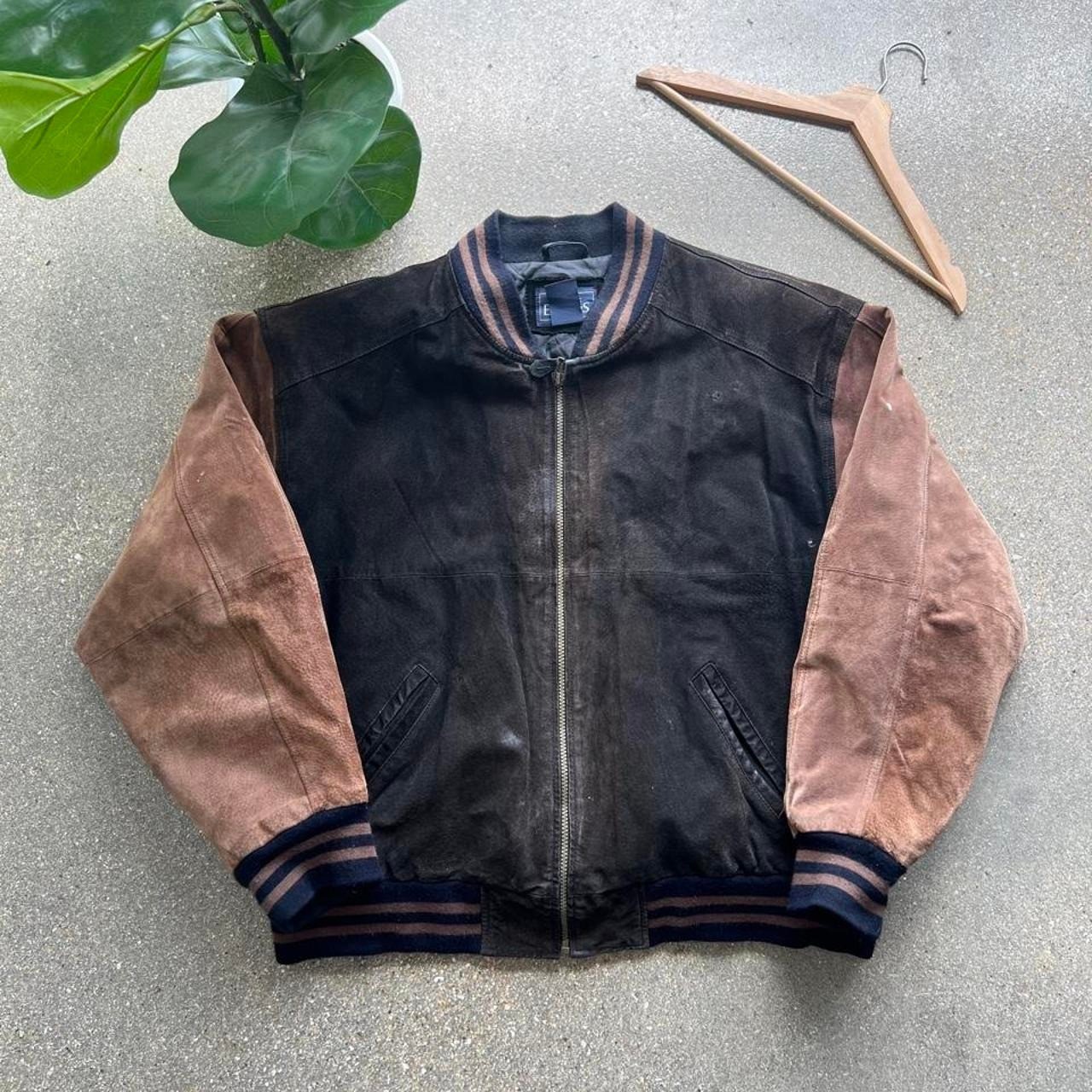 Vintage 90's black/brown leather varsity bomber jacket