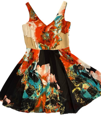 Gianni Bini GB Fairy Grunge Whimsigoth Mini Dress M Black Multi Floral Side Zip