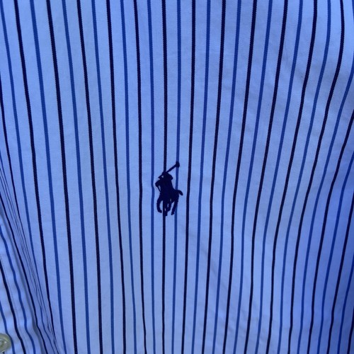 Ralph Lauren Mens Shirt 17 Blue Striped Long Sleeve Button Down Classic Fit Pony - Picture 5 of 16