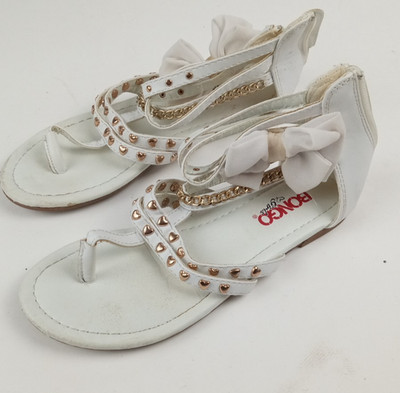 BONGO girls White Studded Bow Sandals Youth Girls sz 1