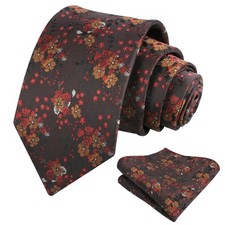Mens 3.15inches Delicate Floral Tie with Small Flower Printed Handkerchief Set
