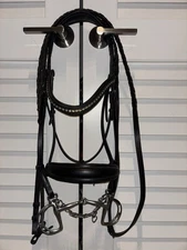 Salb Fancy Black Padded Dressage anatomic Bridle W/ Kimberwick Bit & Laced Reins
