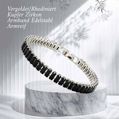 Rhodium Silver Plated Copper Zircon Bracelet Stainless Steel Cuff Bangle Gift
