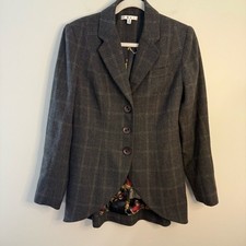 Cabi Equestrian Plaid Wool Blazer Gray Size 6 Horse