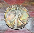 1941-S Walking Liberty Silver  Half Dollar Rainbow Toned Circulated .99c NR