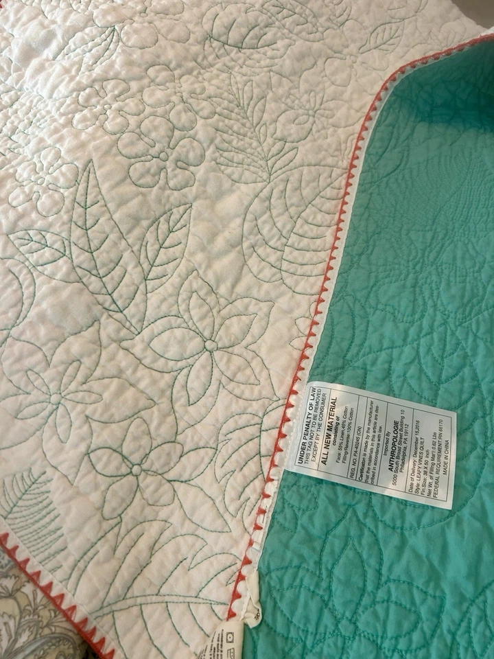 ANTHROPOLOGIE "LEAFY VINES" COLCHA PARA NIÑOS PEQUEÑOS Lino/Algodón COREO DE CABAÑA Foto 4 de 4