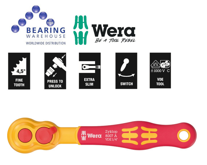 Wera 8007A VDE Zyklop Ratchet Comfort Handle Reversible Lever 1/4"" Drive 0048660