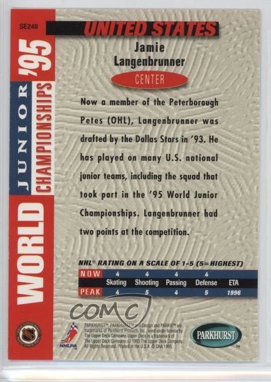 1994-95 Parkhurst SE Jamie Langenbrunner #SE248 - Image 2 of 2