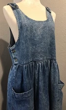 Vtg Denim Wash Apron Jumper Jean Chore Dress L
