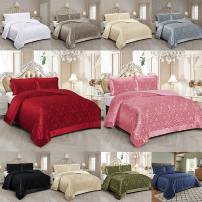 Luxus Gesteppt Jacquard Damast Tagesdecke Bettdecke Set Double King Bettüberwurf