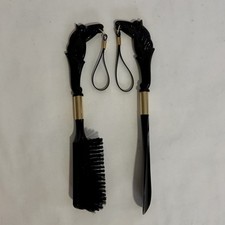 VTG Horse Head Clothing Brush and Shoe Horn Set Black Gold Equestrian MCM NIB