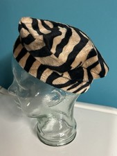 60s Retro Vintage MOD Zebra Tiger Striped Beret Glam Rock Handmade GOGO Faux