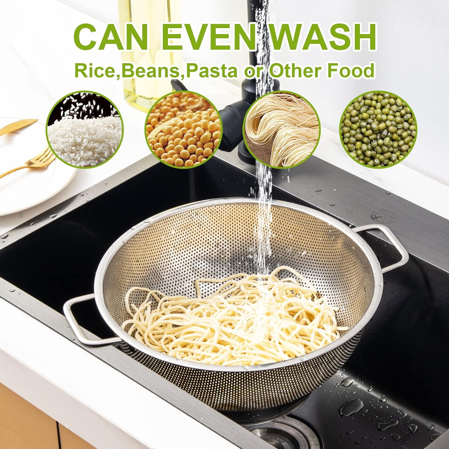 Colander Stainless Steel 5-Quart, Dishwasher Safe Strainer