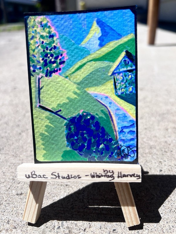 ACEO Original Peaceful Landscape Mountains River 2.5x3.5 Signed