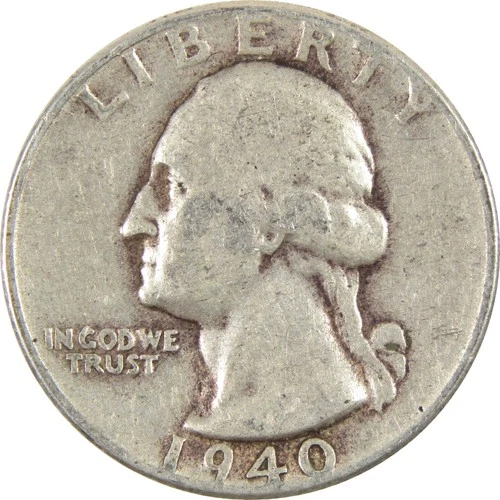 1940 Washington Quarter VG Very Good Silver 25c Coin