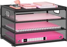 3-Tier Letter Tray Desk Organizer, Mesh Metal Paper File Tray Organizer for Desk