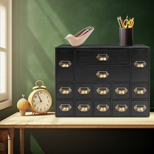 14 Drawers Storage Cabinet Black Vintage Cabinet Organizer Iron & Wood
