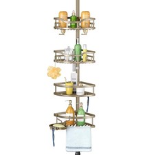 Corner Shower Caddy Tension Pole: Rustproof 4-Tier Bathroom Organizer Shelves...