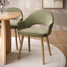 Image of Set of 2 Sage Green Velvet Dining Chairs with Oak Legs - Colbie CLB023