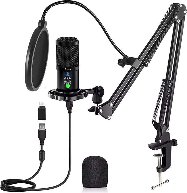 Aveek USB Microphone Kit 192KHZ/24BIT Podcast PC Microphone with Mute Headset #2
