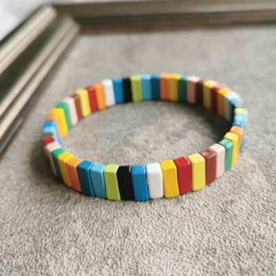 Roxanne Assoulin Gold Enamel Stretch Bracelet Rainbow Brite Colorful
