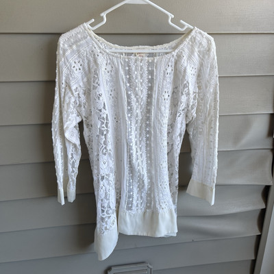 Sundance off-white LACE Blouse Tunic L Petite long sleeves Bohemian Soft  Girl