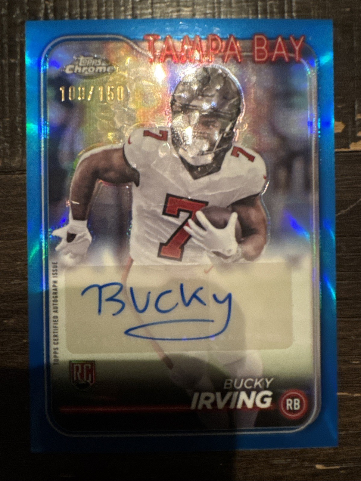 2024 TOPPS CHROME BUCKY IRVING #RA-BIR, AUTO, ROOKIE, BLUE REFRACTOR, 100/150