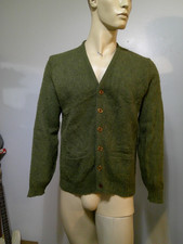 Vtg 50s/60s Olive Green Shaggy Fuzzy MOHAIR Cardigan Cobain Sweater Grunge L EVC