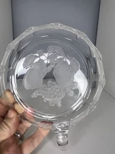 Val Saint Lambert Crystal Ashtray Handled Dish Intaglio Fruit VSL Signed