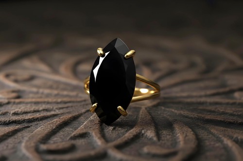 Anello Onice Nera Anemone Oro 14k Taglio Marquise Anello Cocktail Sfaccettato - Foto 2 di 9