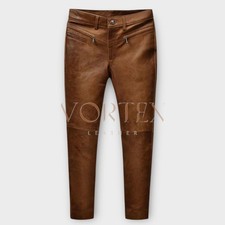 Men's Brown Tone Leather Causal Pant In Genuine Soft Lambskin Leather Pant
