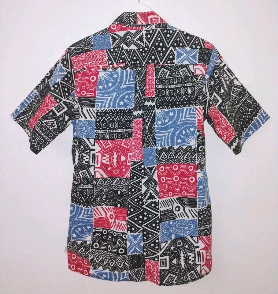 Camisa de algodón vintage para hombre Izod Lacoste arte hawaiano AOP talla mediana Foto 2 de 4
