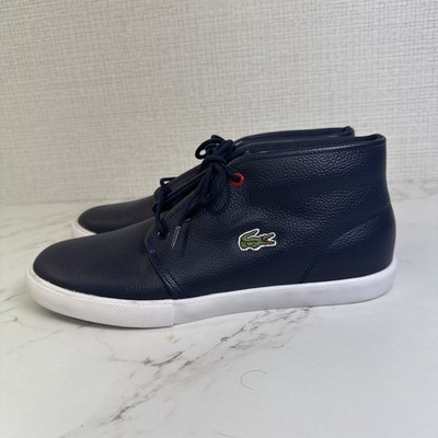 Lacoste Asparta Mens 9 Navy Blue Pebbled Leather Mid Top Dress Sneakers Chukka