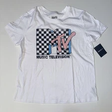 Viacom International, Graphic MTV T-Shirt, White, Short Slv, Crew Neck, L women