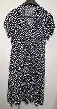 Shein 3XL Navy Blue W/ White Spots V-Neck Button Short Sleeve Dress Rayon