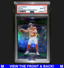 Bo Nix 2024 Panini Prizm Fireworks Green PSA 10 RC DEN Broncos 23