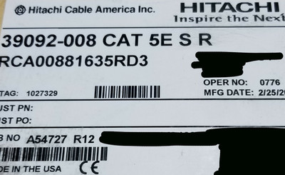 Hitachi America 39092 Cat5E F/UTP Shielded Network Cable Riser Red /100ft