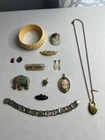 VTG ART DECO JEWELRY LOT 13pcs SHELL PAINTED CAMEO CELLULOID BANGLE STER CHARMS