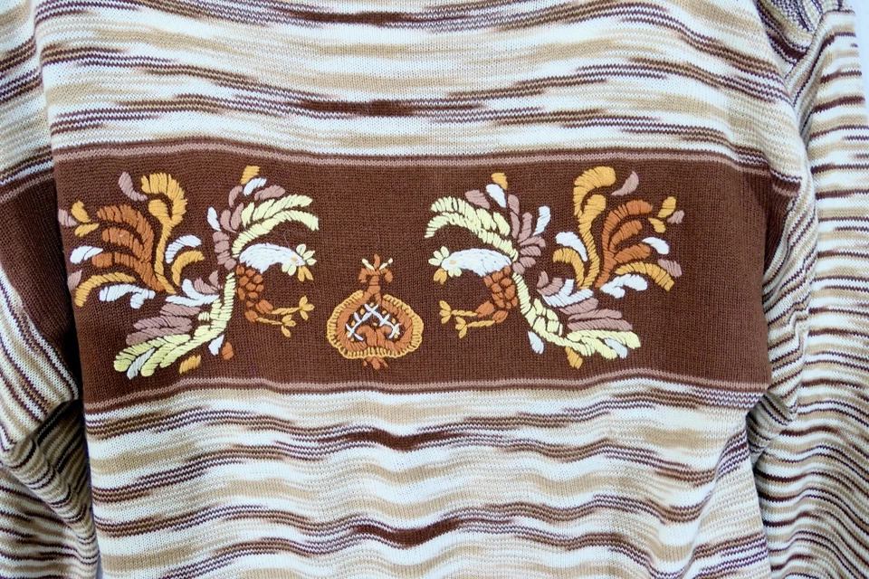 Suéter Gallo Vintage Años 70 Retro Mod Hippy Rayas Tinte Espacial Novedad M/L Foto 3 de 4