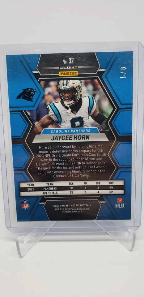 2023 Panini Mosaic Jaycee Horn Panthers Green Sparkle Prizm /8 SSP  #32 NM-MT SP - Image 2 of 2