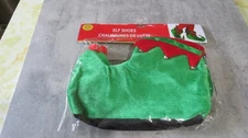 Green & Red Plush Elf Shoes - One Size Fits Most- Festive Holiday Footwear
