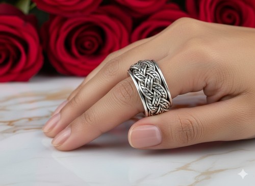 Spinner Ring, Hammered Band Ring, 925 Sterling Silver Ring, Mediation Ring, Boho